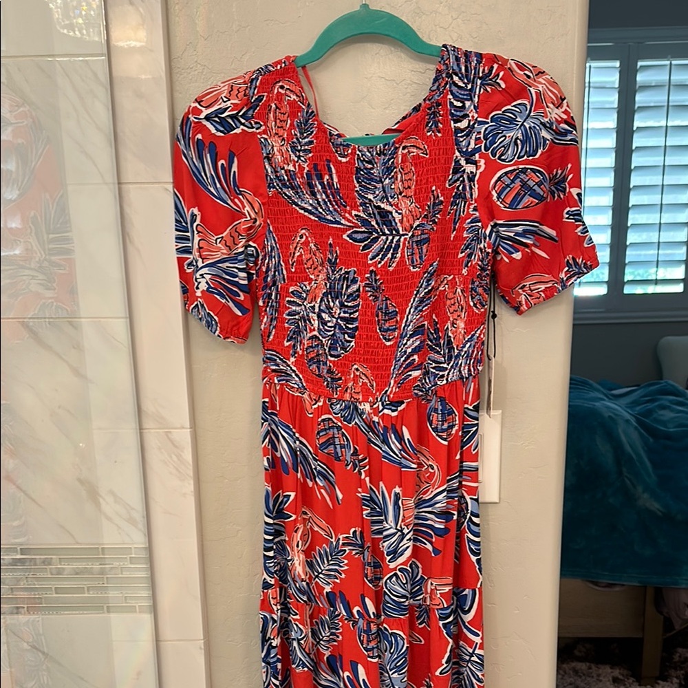 Sincerely Jules Red and Blue Puff Sleeve Sundress NWT